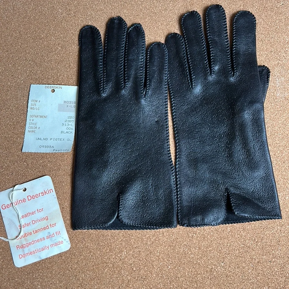Deerskin Black Super Soft Leather Gloves driving size XL vintage